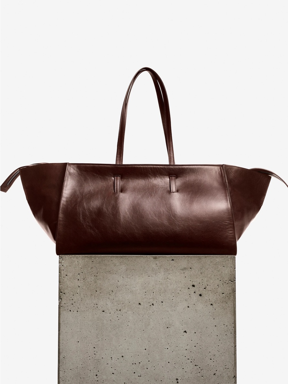 COS The Monument Leather tote in “Mahogany brown”